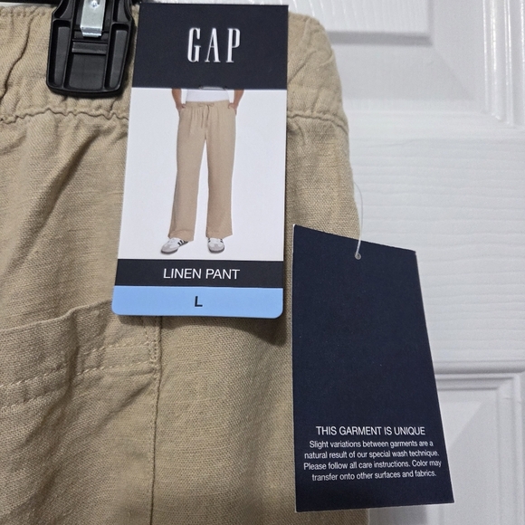 Gap Linen Blend Khaki Beige Tan Pull-on Wide Leg Pants Size Large Summer Beach - Picture 7 of 11